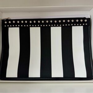 Like New Givenchy Black & White Striped Pouch w/Silver Accents w/full inclusion